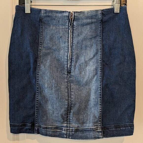 Free People Modern Femme Denim Mini Skirt Color Block Two-Tone A-Line Womens 8 - Picture 4 of 15